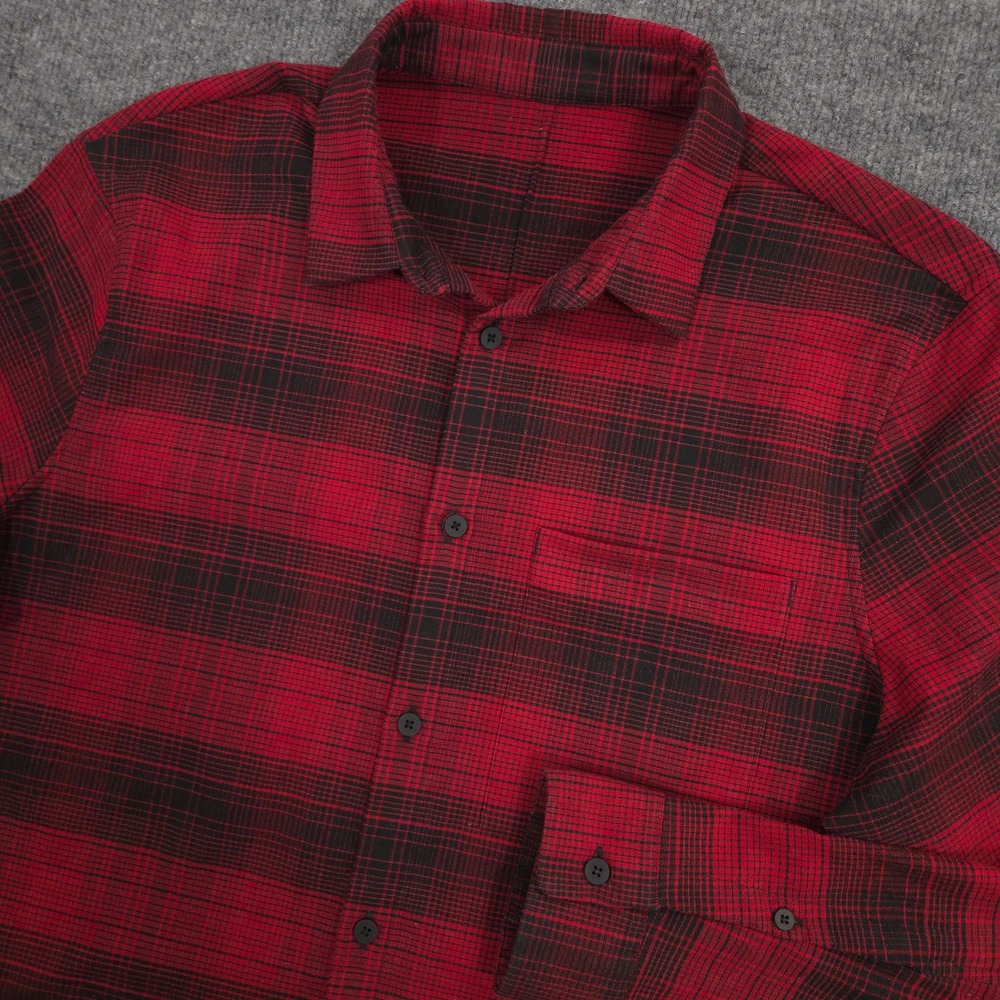 Lululemon Masons Peak Flannel Shirt Mens Large Red Black Long Sleeve Button Up - Picture 2 of 6